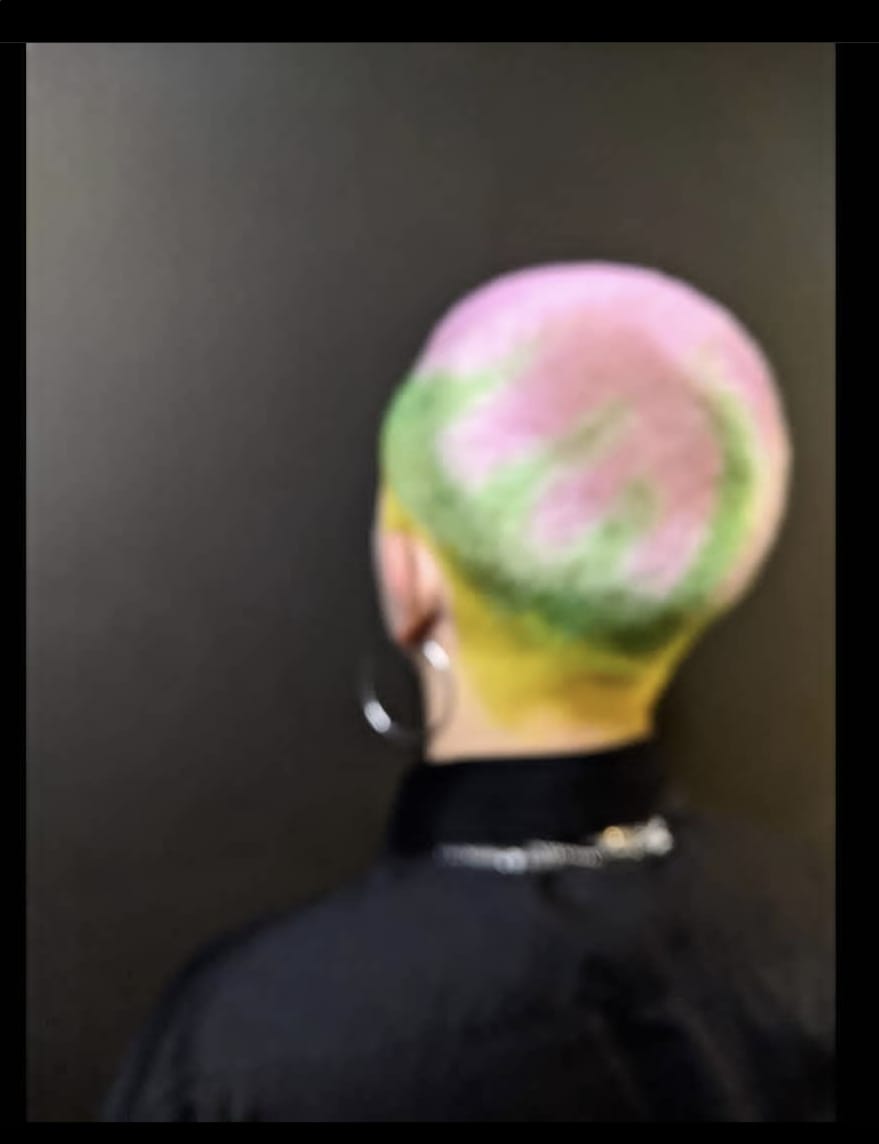 short multi-coloured dyed hair